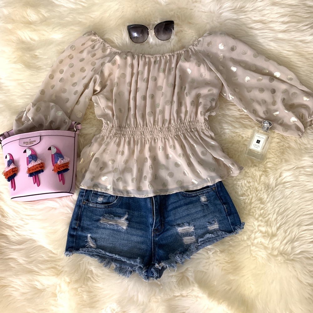 Nude And Gold Polka Dot blouse.